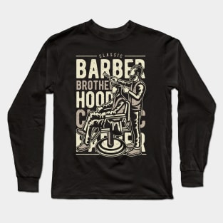 Classic Barber Brotherhood Barber Shop Retro Vintage Distressed Design Long Sleeve T-Shirt